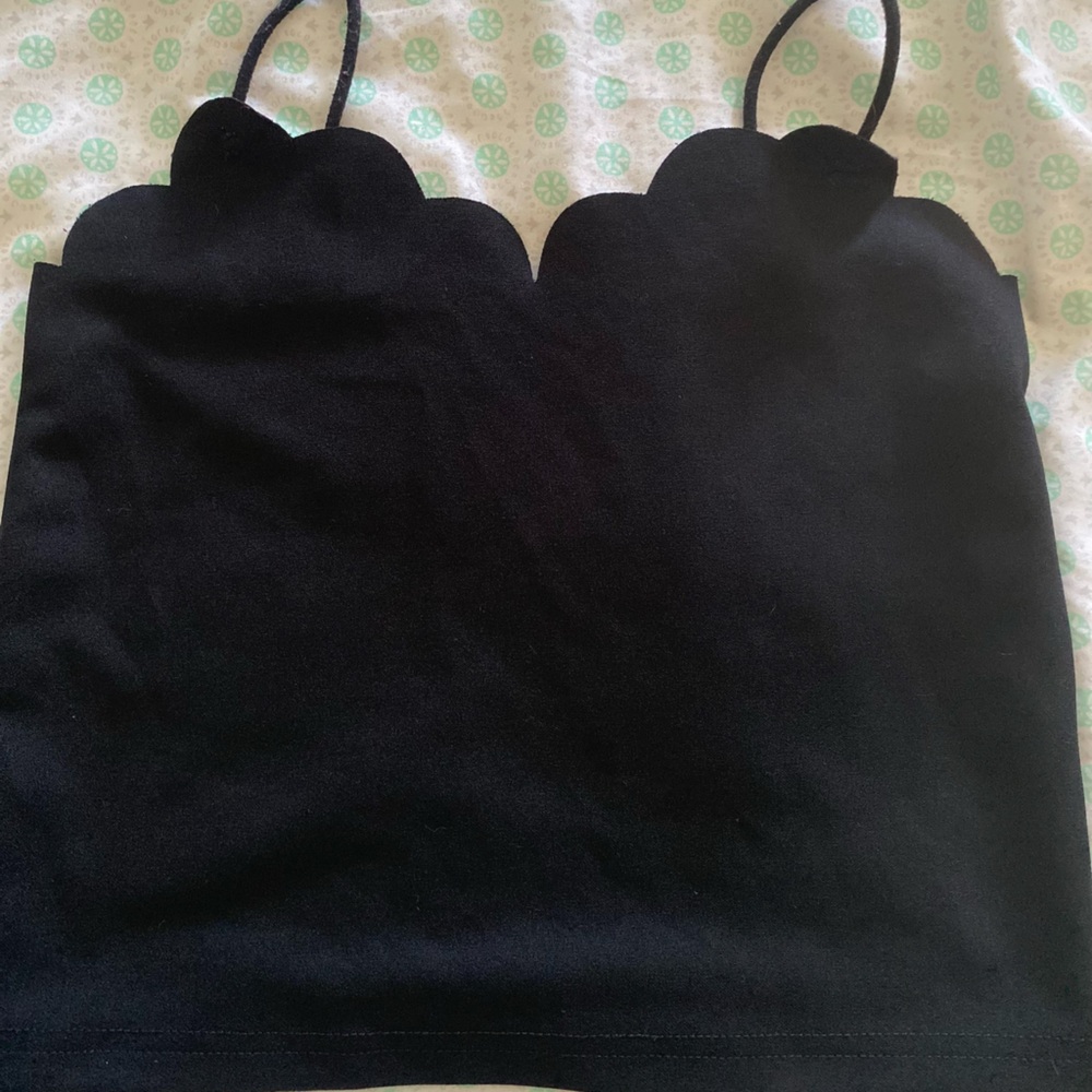 Black Scalloped Crop Top
